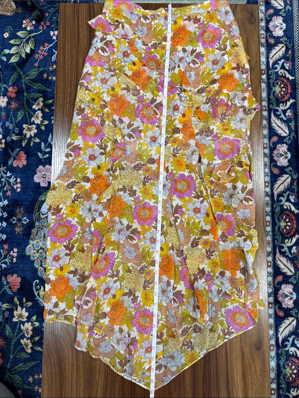 Veronica Beard 100% Silk Floral Ruffle Maxi Skirt - Orange, Pink & Yellow Size 6 - Picture 7 of 10
